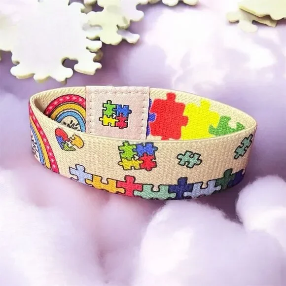 Autism Bright Puzzle Piece Elastic Wristband - Picture 2 of 11